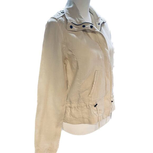 Lucky Brand Military Zip-up 100% Linen Drawstring Waist Jacket Beige Women S - Picture 3 of 12